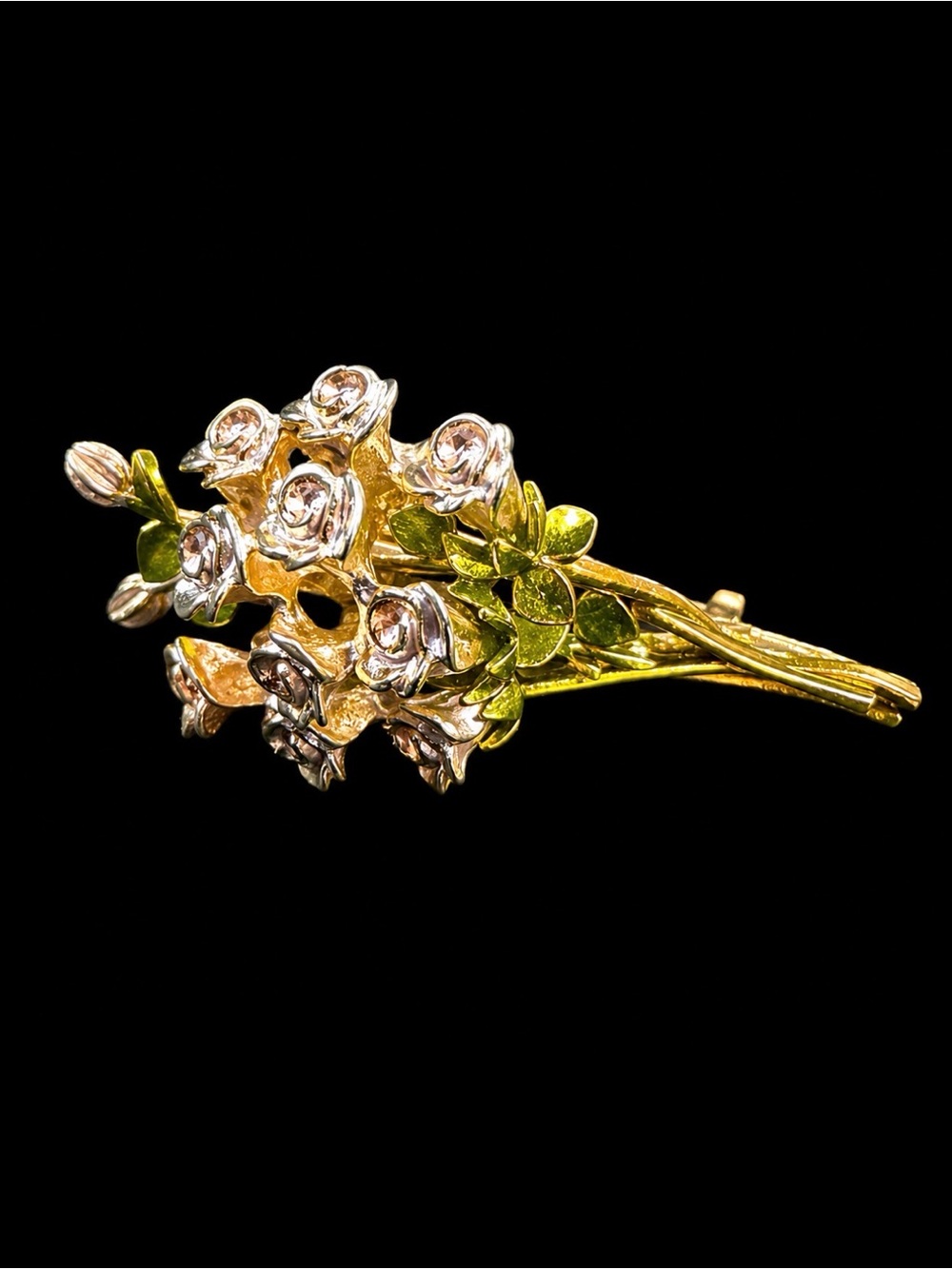 Gold and Silver Floral Bouquet Brooch - Women's Jewelry Accessory
